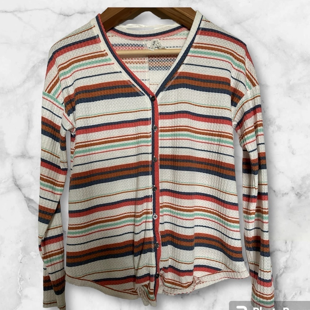 Mudd women sweater striped multicolor with long sleeves.